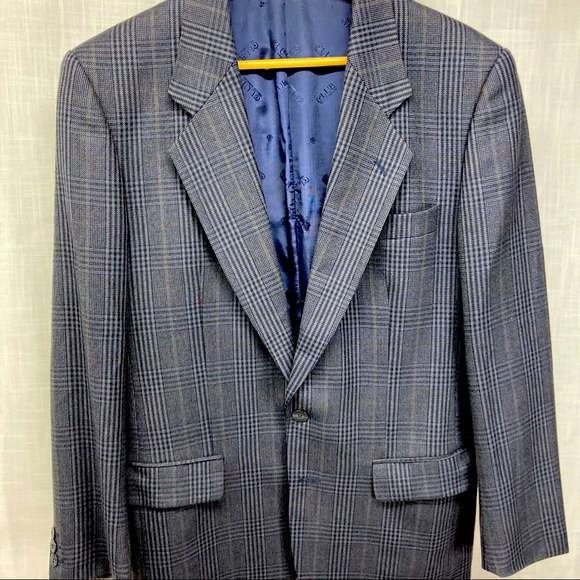 Irish 100% Wool Sports Coat 38R Blue Glen Plaid Pattern Club Le Tricot Marine - Picture 10 of 12